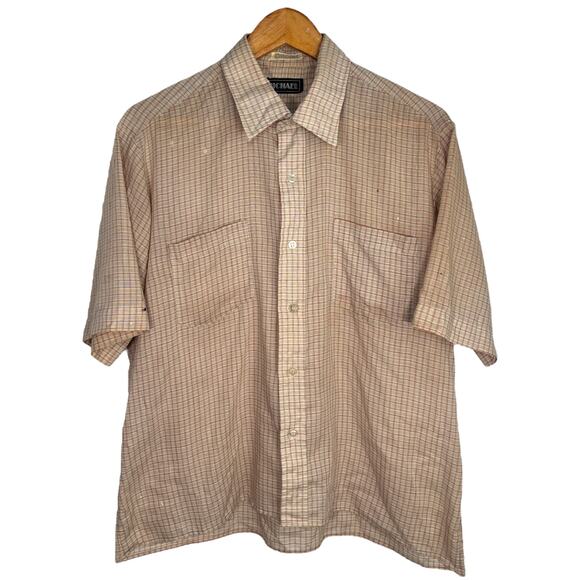 MICHAEL permanently pressed check short sleeve button shirt L 90s - Picture 1 of 5